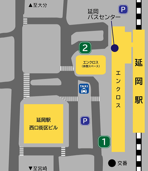 延岡駅バスのりば案内図