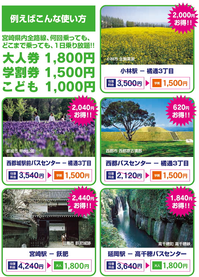 宮崎県内路線バス全線 1日乗り放題乗車券 路線バス 宮崎交通